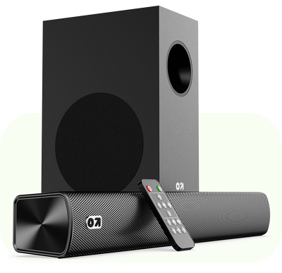 GoBoult's home audio with subwoofer, speaker, and remote control 