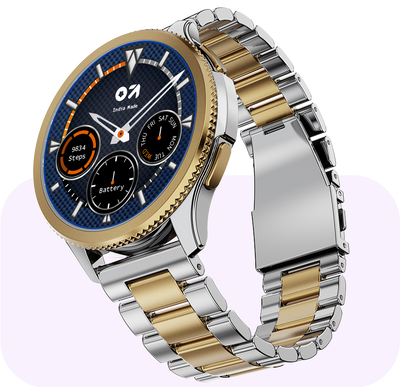 Smartwatch with silver & gold metal chain